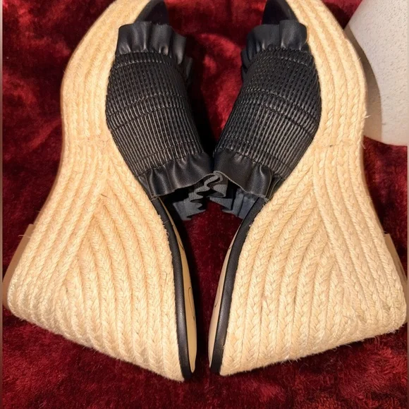 Jessica Simpson Serilda Black Espadrille Platform Wedge Sandals Smocked Size 7 - Picture 5 of 8